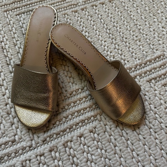 Charter Club Gold Mules Shimmery Slip-On Style - Picture 2 of 5